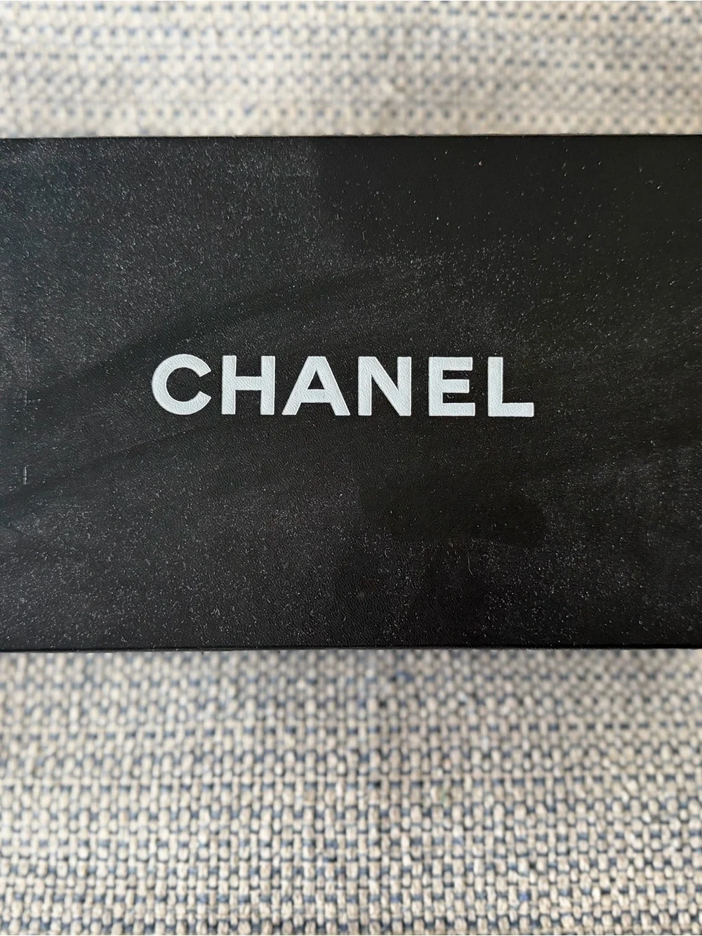 CHANEL Black Satin Peep-Toe Ballet Flats with Bow & Gold CC